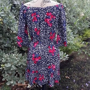 Gap Midi Navy Dot Dress with Flowers